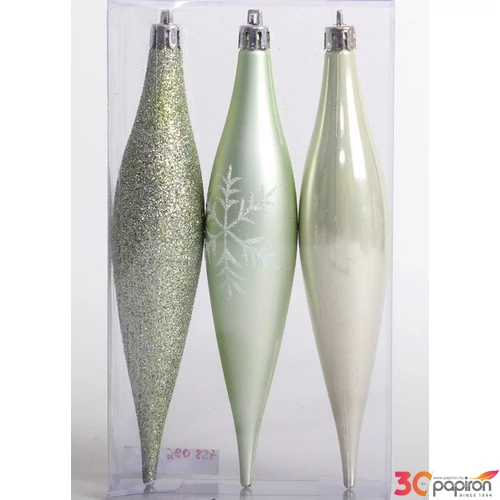 Karácsonyfa csepp 15cm 3db 15cm csepp, matt fényes glitteres 3/15MM/MENTAZÖLD