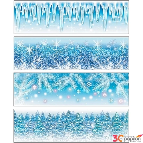 Ablakmatrica karácsonyi Frost - téli táj, karácsonyi minta áttetsző fólia matrica, Glitter dekorral