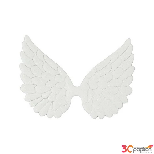 Karácsonyi dekor 24' Angyalszárny csipeszes, textil 9 cm, fehér, S/3