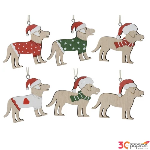 Karácsonyi dekor akasztós 24' 3 féle kutya sapkában 0.5cmx9cmx6cm sdkae 1db/ár