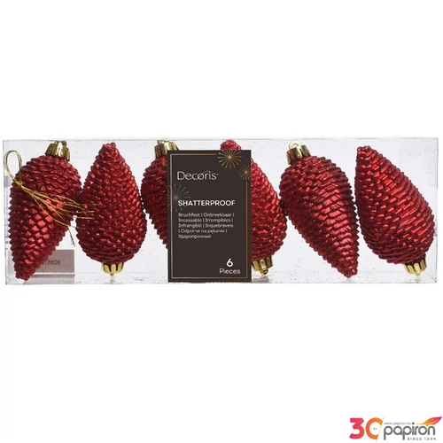 Karácsonyi dekor akasztós 24' piros toboz, glitteres 8cm sdkae