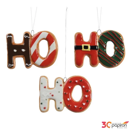 Karácsonyi dekor akasztós 24' kerámia, kézzel festett 3 féle ho-ho-ho 9cmx6.5cmx1cm sdkae 1db/ár