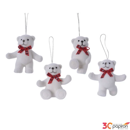 Karácsonyi dekor akasztós 24' maci, glitteres, 4 féle 8cm sdkae