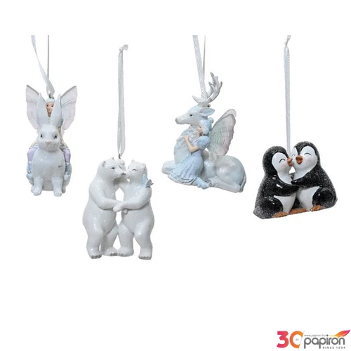 Karácsonyi dekor akasztós 24' polyrezilán figurák kézzel festve 4 féle 7.4cmx5cmx10,8 cm sdkae 1db/ár