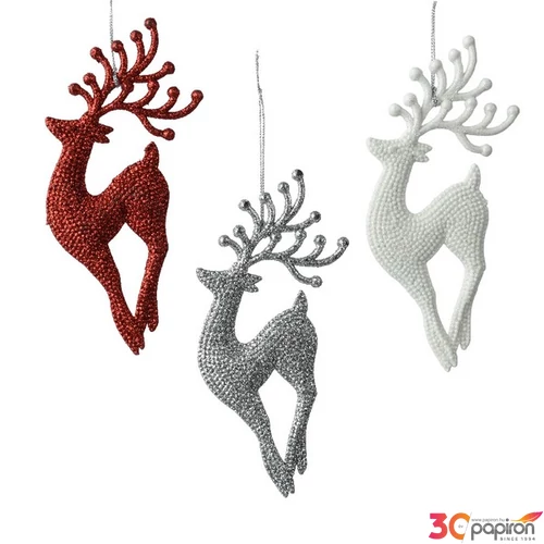 Karácsonyi dekor akasztós 24' szarvas, glitteres csillámos 3 féle 0.5cmx6.5cmx17cm sdkae