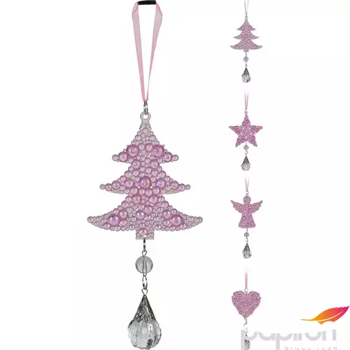 Karácsonyi dekor akasztós '23 4 féle, pink fenyődísz kpm