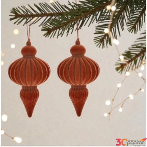 Karácsonyi dekor akasztós Bordó csepp alakú dísz, flokkolt 16cm