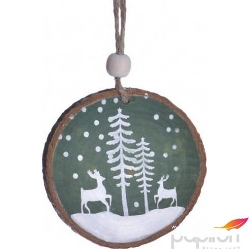 Karácsonyi dekor akasztós fa szarvasok téli látképpel 6,5cm zöld