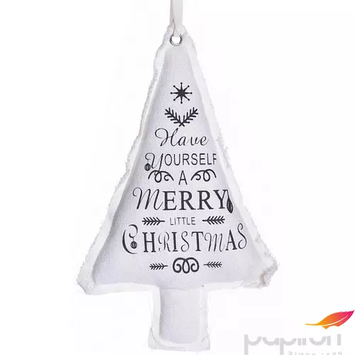Karácsonyi dísz textil fenyőfa felirattal fehér színű dekor 12.5x19x2.5 Karácsonyi akasztós dekoráció