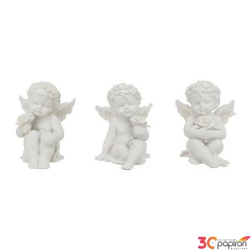 Dekor angyal rózsával, ülő poly 4,7x6,4cm 3 féle, fehér