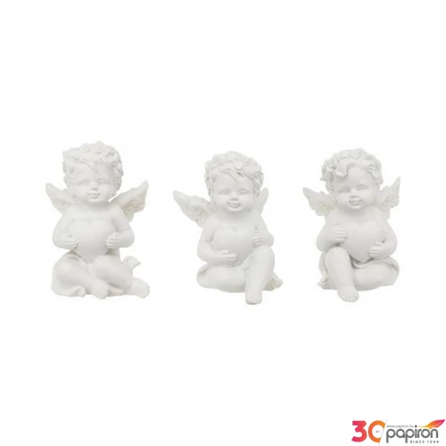 Dekor angyal szívvel, ülő poly 4,5x5,3x6,3cm 3 féle, fehér