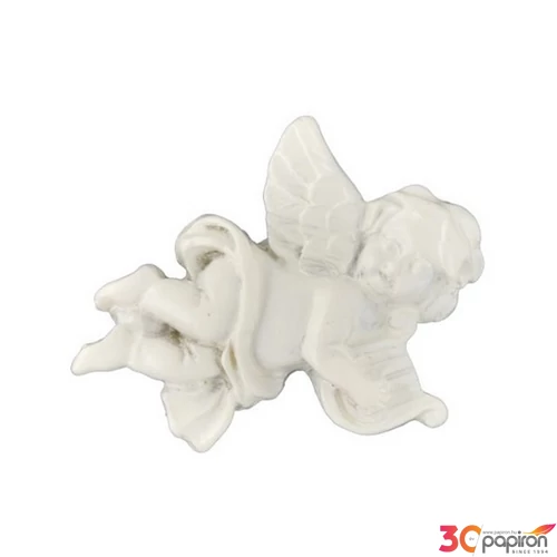 Dekor angyal hangszerrel, öntapadós poly 3,8x3,1x0,7cm, fehér 4db/szett