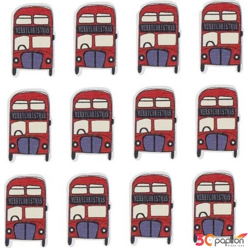 Karácsonyi dekor busz Merry Christmas felirattal fa 4X2,5cm zöld,piros,fehér S/12