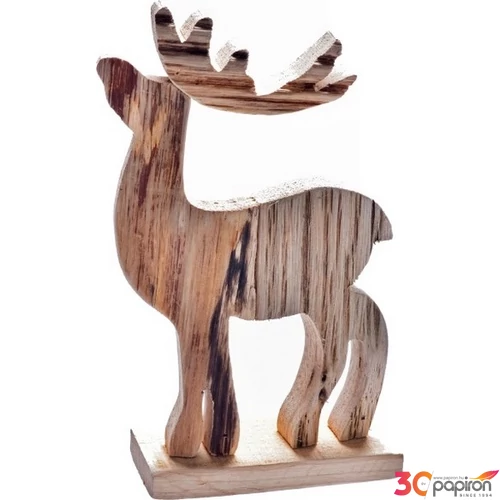 Karácsonyi dekor fa figura rénszarvas natúr fa talppal, 12x22cm Karácsonyi álló asztal dekor Dekor trend