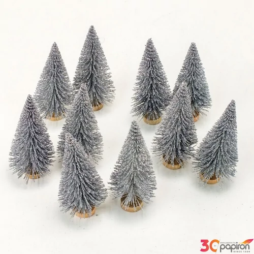 Karácsonyi dekor fenyőfa 10cm, ezüst glitteres