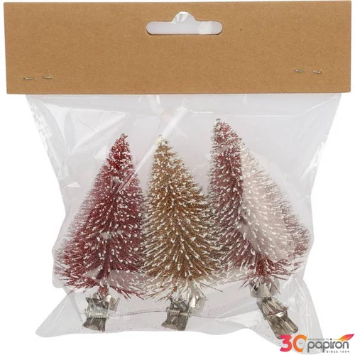 Karácsonyi dekor fenyőfa 7cm, 3db/csomag, csiptetős kpm