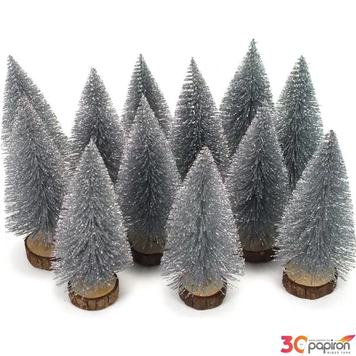 Karácsonyi dekor fenyőfa ezüst 15cm, Karácsonyi dekoráció