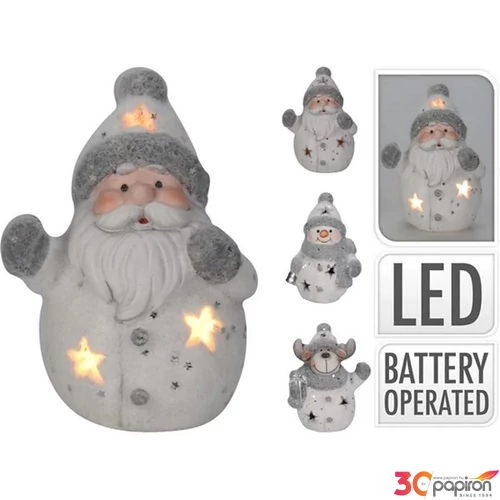 Karácsonyi dekor figura 23' kerámia ledes, 11cm világító 3 féle glitteres kpm