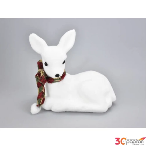 Karácsonyi dekor figura Fehér Őz sállalnagy 15x23x24cm Karácsonyi dekoráció