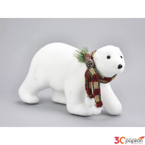Karácsonyi dekor figura Jegesmedve sállalnagy 10x30x17cm Karácsonyi dekoráció