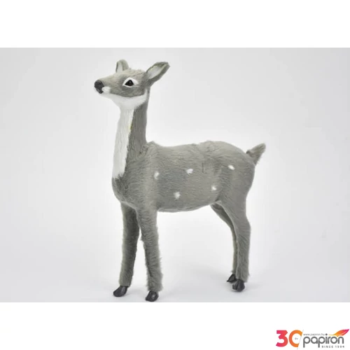 Karácsonyi dekor figura Szürke őz prémium 21cm (fehér foltos) Karácsonyi dekoráció