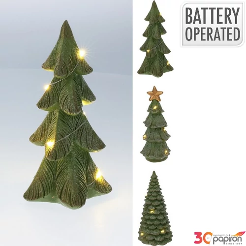 Karácsonyi dekor Karácsonyfa leddel 16cm zöld 3féle KPM25