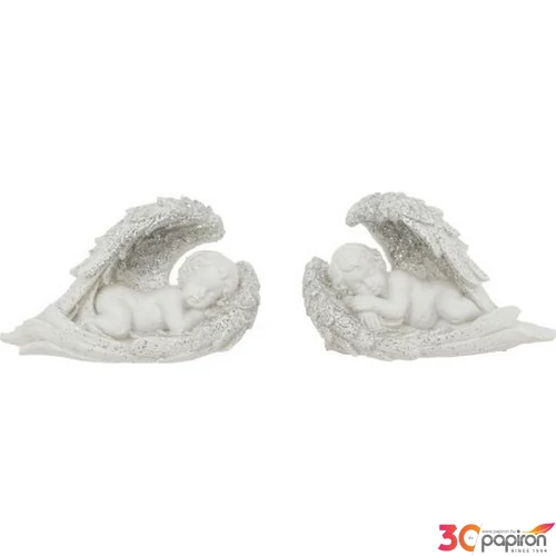 Karácsonyi dekor kerámia Angyal szárnyán fekvő glitteres 6,5x3x4 cm 2 féle