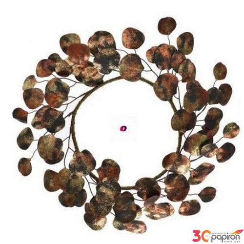 Koszorú karácsonyi dekor 48cm levelekkel diszített textil arany/bronz 