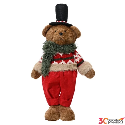 Karácsonyi dekor maci 24' ruhában, álló 18cmx10cmx37cm sdkae