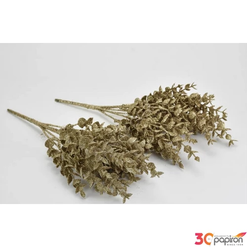 Karácsonyi dekor pick ág Arany színű csillámos buxus csokor 35cm Karácsonyi ág dekoráció
