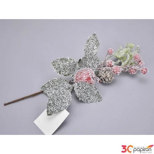 Karácsonyi dekor pick ág Hamvas bogyós ág almával 25cm Karácsonyi ág dekoráció