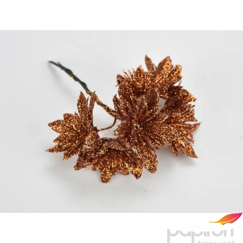 Karácsonyi dekor pick betűző Mikulásvirágfej csillámos bronz 5 fejes 8cm Karácsonyi ág dekoráció