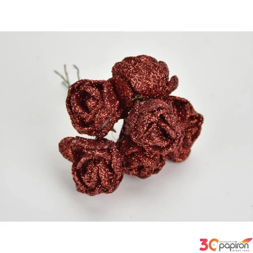 Karácsonyi dekor pick betűző Rózsacsokor csillámos piros 5 fejes 8cm Karácsonyi ág dekoráció