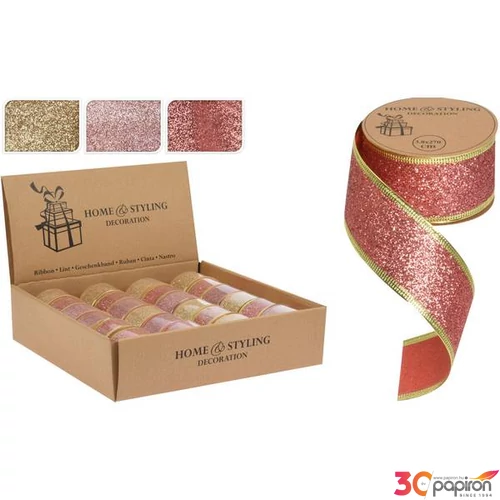 Szalag textil Karácsonyi dekor glitteres, 38mm, 6 féle kpm