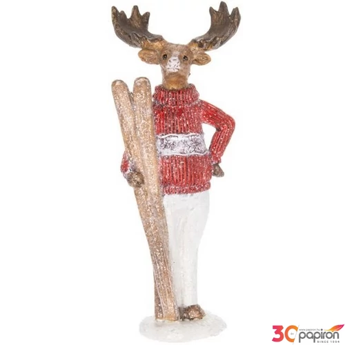 Karácsonyi dekor szarvas 20' síléccel álló poly 7x4x20cm ezüst