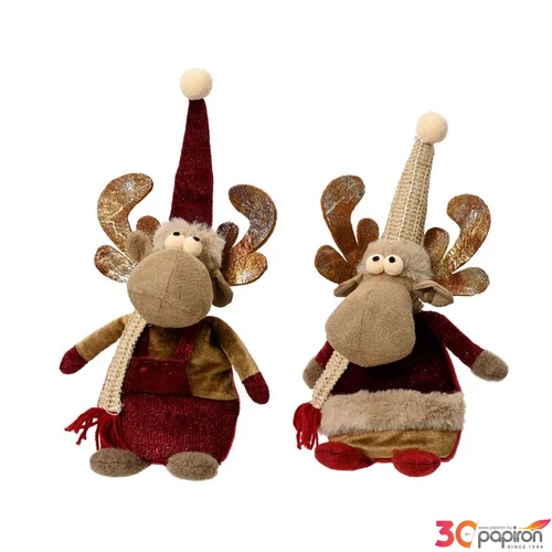 Karácsonyi dekor szarvas 24' Plüss ruhás, 2 féle fiú-lány 1/db/ár 14cmx10cmx30cm sdkae