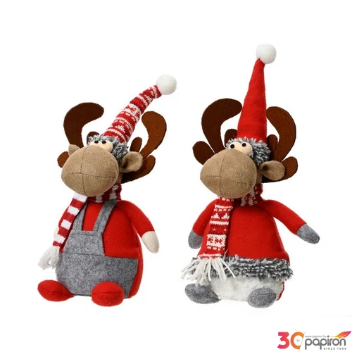 Karácsonyi dekor szarvas 24' Plüss ruhás, 2 féle fiú-lány 1/db/ár 14cmx10cmx30cm sdkae