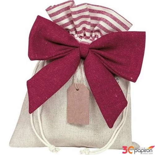 Karácsonyi dekor Zsák masnival textil 20cmx15 natúr, bordó