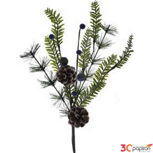 Karácsonyi dísz fenyőág kökénnyel műanyag 40cm zöld zöld dekor trend 2019/20
