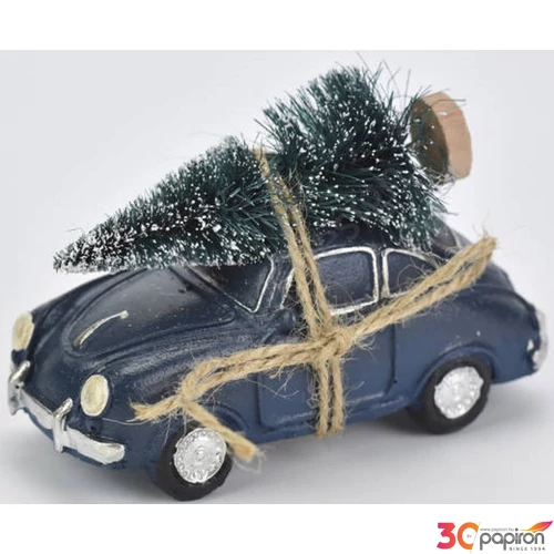 Karácsonyi dísz Vintage Autó fenyőfával 11x4,5x7,5cm kék CRL05 Dekor trend 2018/19