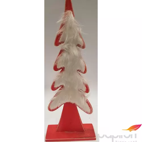 Karácsonyi fa dekor - fenyő 12x29,5cm álló dísz, fehér piros szí mészörme díszítéssel