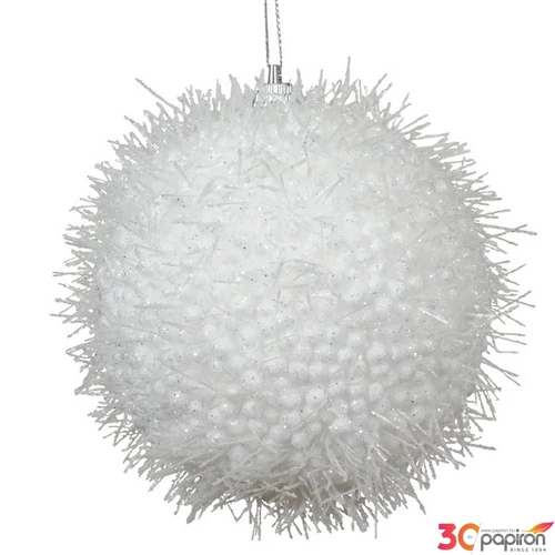 Karácsonyi fenyődísz gömb 24' Fehér glitteres szőrös 10 cm fenyő gömb sdkae 1db/ár