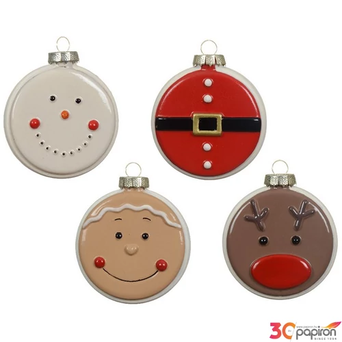 Karácsonyi fenyődísz gömb 24' üveg, zománcozott fényes 4 féle 7.9cmx2.3cmx8.5cm sdkae