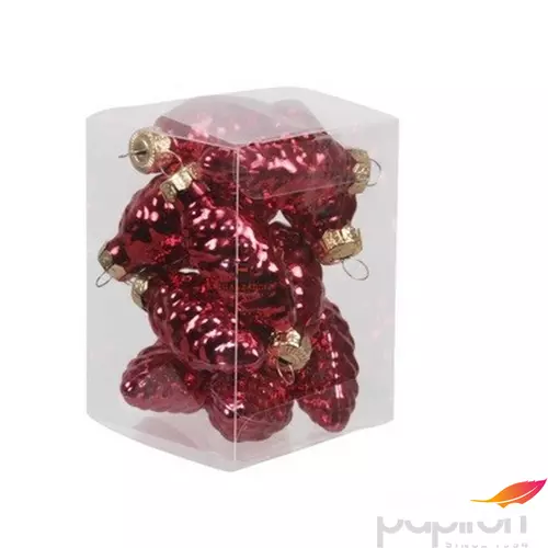Karácsonyi gömb 6cm 21' toboz alakú, üvegből piros fényes S/12