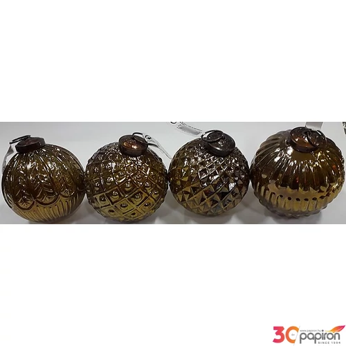 Karácsonyi gömb 7cm arany üveggömb 4féle antik fenyődísz Karácsonyi dekor antik üveggömb