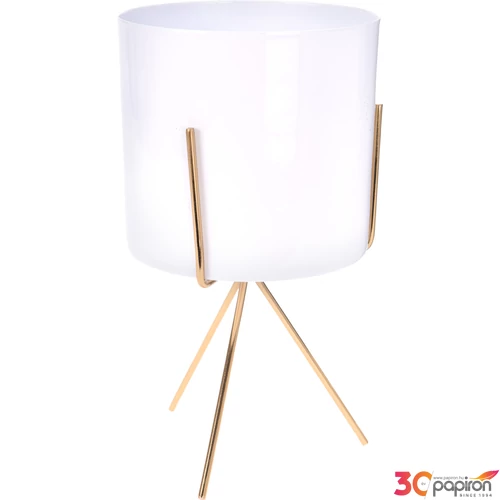 Virágtartó 25cm fehér fém arany állvánnyal 12x25cm virágtartó kpm