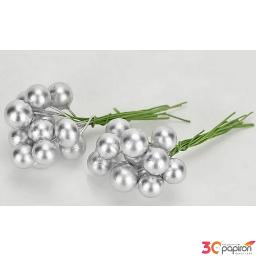 Karácsonyi gyöngy pick 1cm Gyöngy betűzős ezüst 24db/csomag [5998997714756]