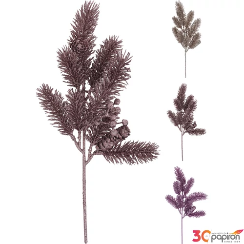 Karácsonyi pickDekorág 33cm glitteres pick dekoráció 3féle fenyő ág rosegold