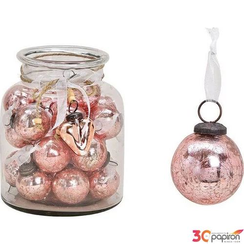 Karácsonyi 5cm dísz antik 20' gömb rózsaszín pink 5x5x5 kézzel festett nehéz üvegből fenyődísz
