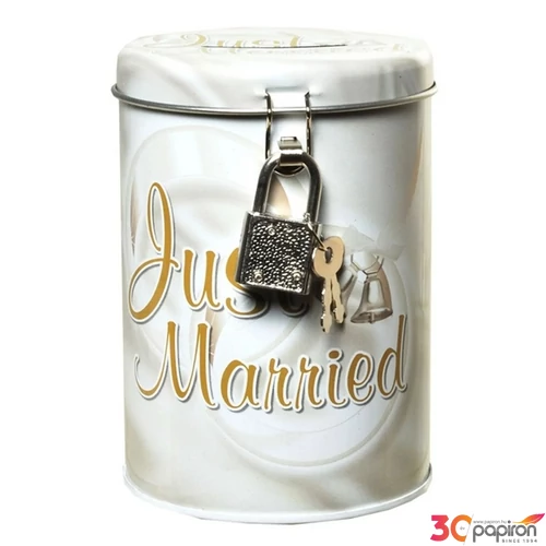Esküvői fém persely Just Married, 11x8,5cm